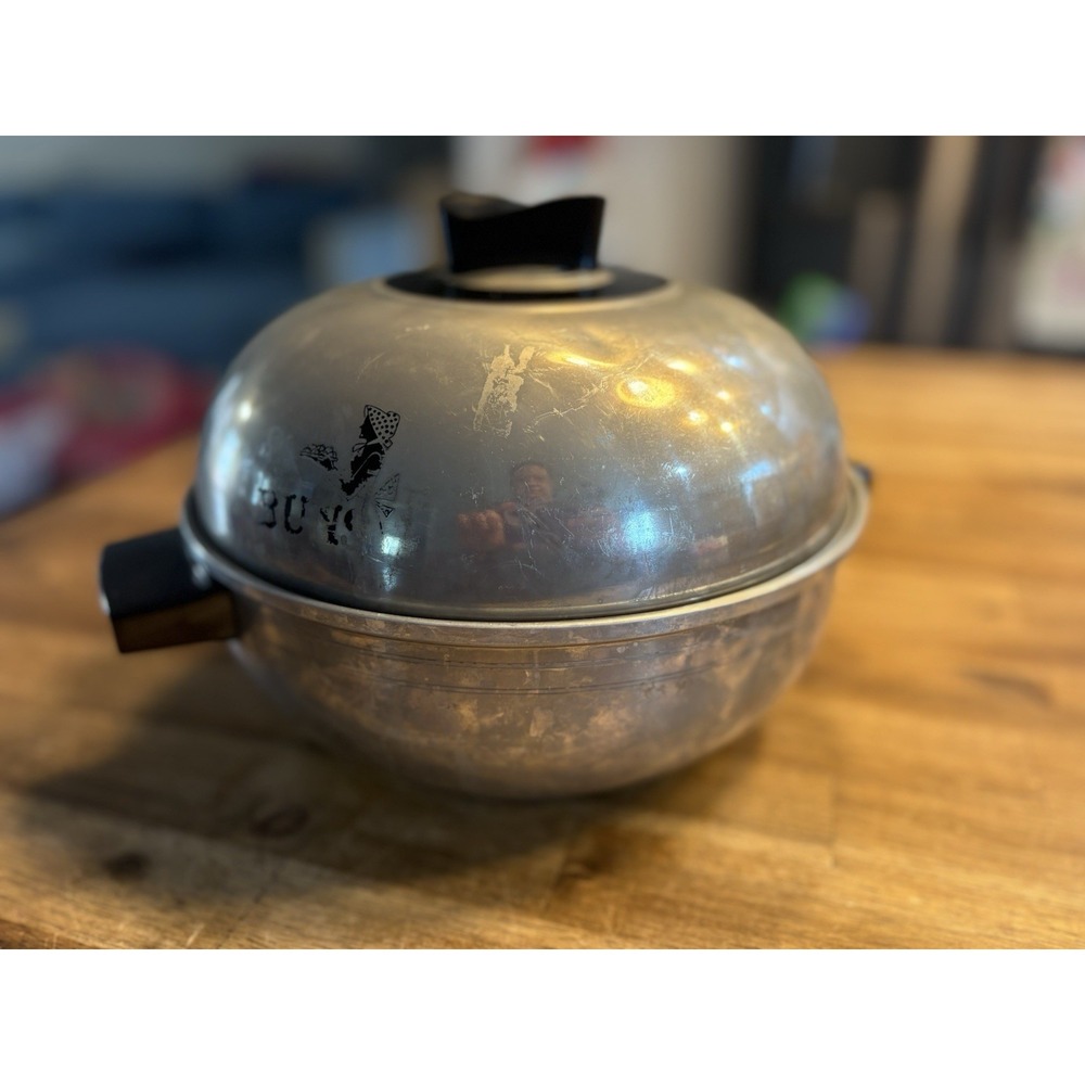 Vtg West Bend Aluminum Bun Bread Warmer Serving Oven '50s 3 Pc Basket Insert